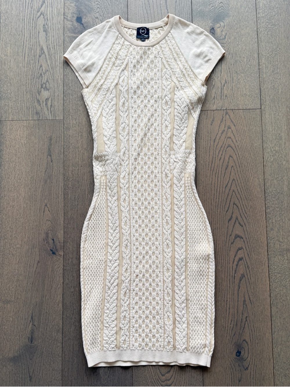 Alexander McQueen MC Cable Knit Bodycon Dress, Ivory